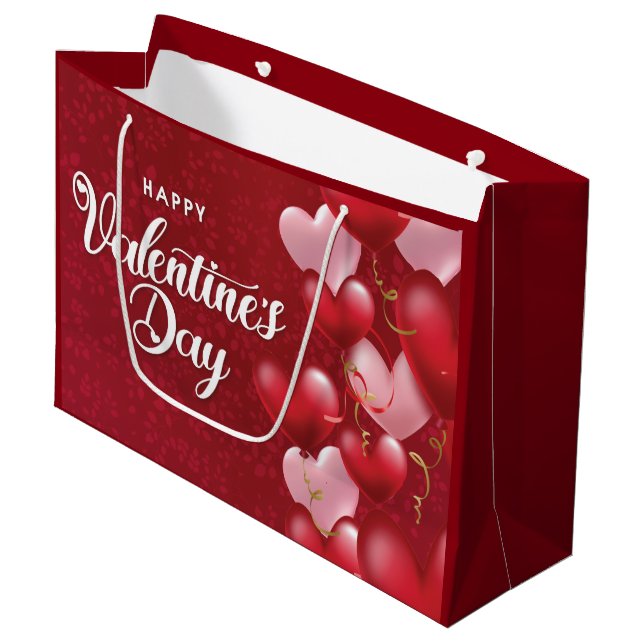 Elegant Glitter Red Happy Valentine's Day Large Gi Gift Bag (Front Angled)