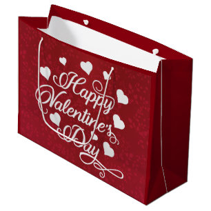 Elegant Glitter Red Happy Valentine's Day Large Gift Bag