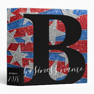 Elegant Glitter Red White and Blue American Flag Binder