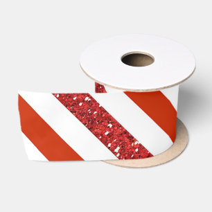 Elegant Glitter Red White Stripes,Christmas Satin Ribbon