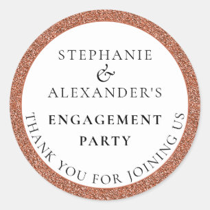 Elegant Glitter Rose Gold Engagement Thank You Classic Round Sticker