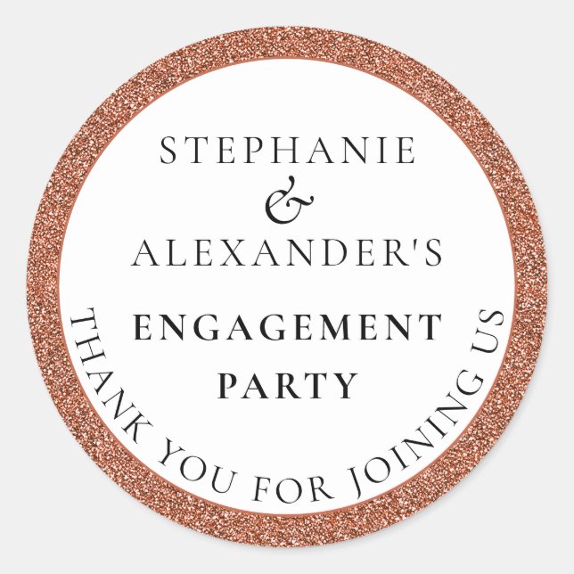 Elegant Glitter Rose Gold Engagement Thank You Classic Round Sticker (Front)