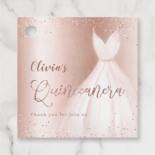 Elegant glitter rose gold with dress quinceañera favour tags