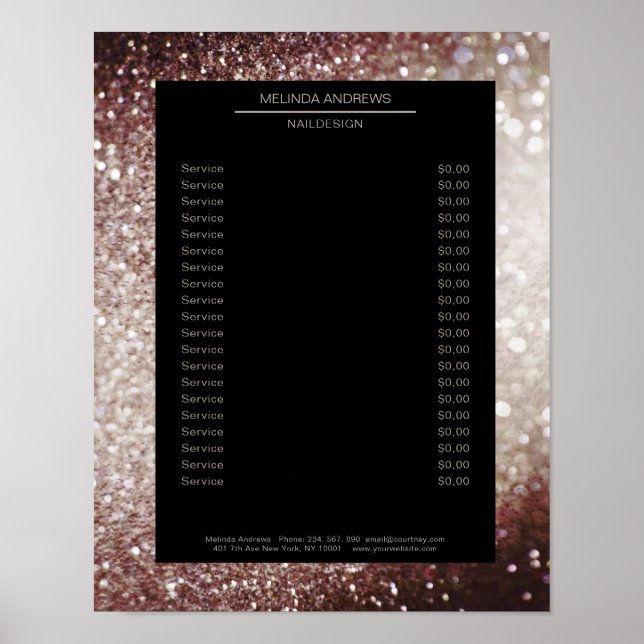 Elegant Glitter Silber Braun Preisliste Poster (Front)
