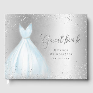 Elegant glitter silver blue dress quinceañera guest book