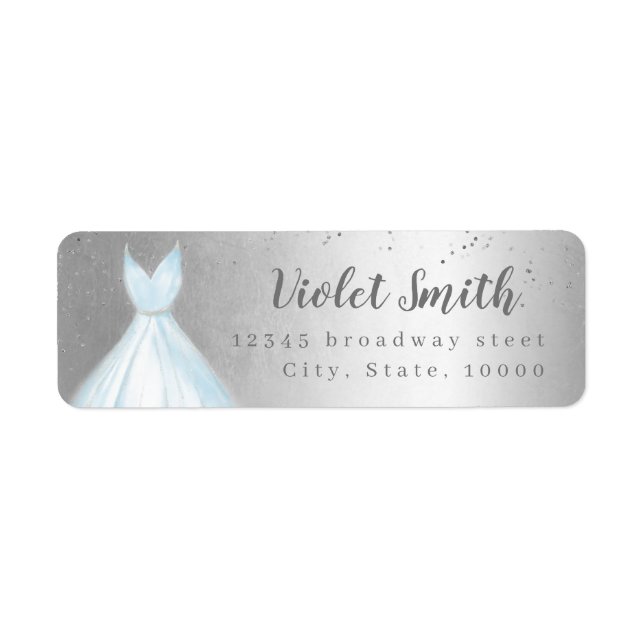 Elegant glitter silver blue dress return address (Front)