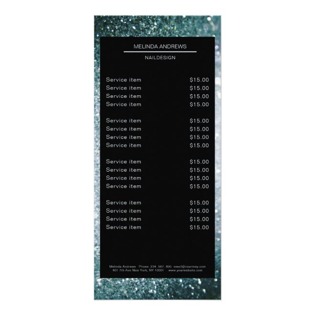 Elegant Glitter Silver Gold Rack Card (Front)