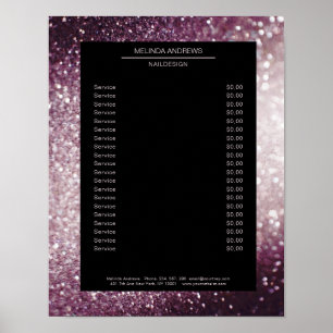 Elegant Glitter Silver Purple Price List Poster