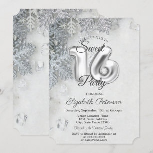 Elegant Glitter Snowflakes Sweet 16  Invitation