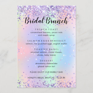 Elegant Glitter Sparkly Bridal Brunch Menu Cards