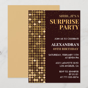 Elegant Glitter Surprise party Gold 69th birthday Invitation