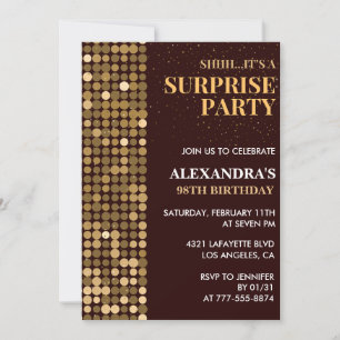Elegant Glitter Surprise party Gold 98th birthday Invitation