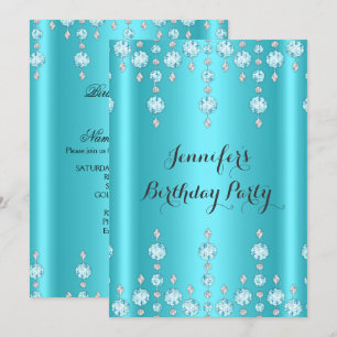 Elegant Glitter Teal Blue Diamond Birthday 2 Invitation