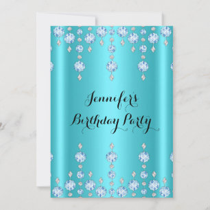 Elegant Glitter Teal Blue Diamond Birthday Party Invitation