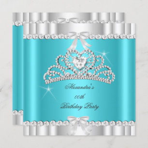 Elegant Glitter Teal Blue Silver Tiara Heart Invitation