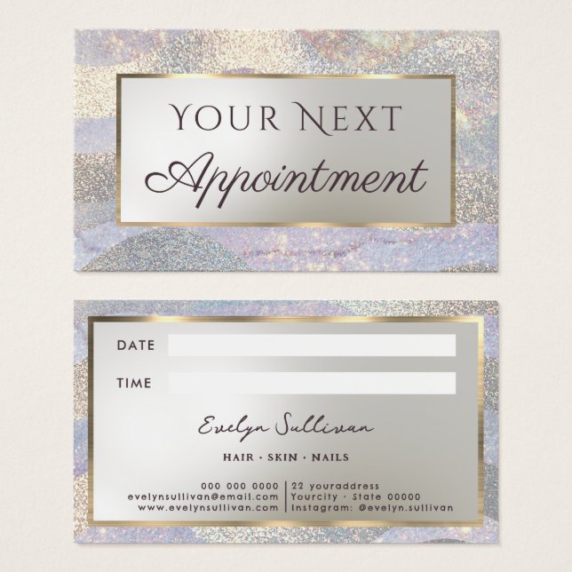 Elegant glitter watercolor waves appointment card (Front & Back)