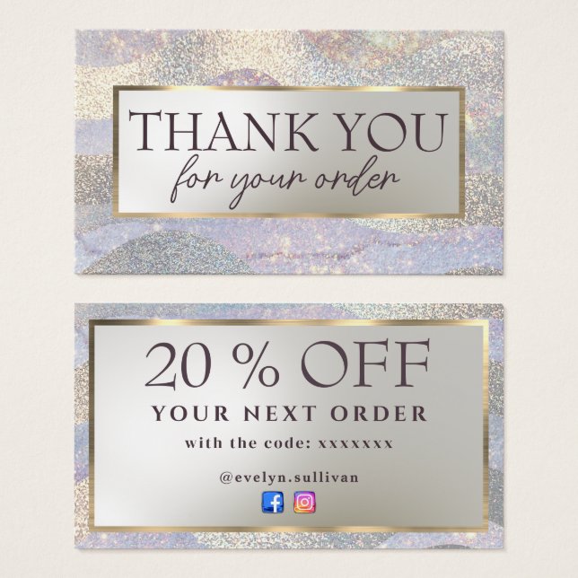 Elegant glitter watercolor waves discount card (Front & Back)