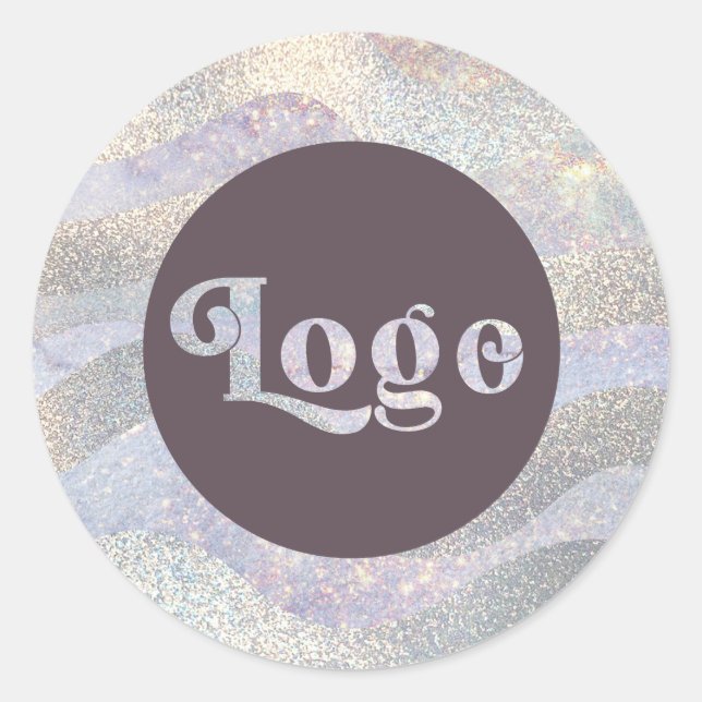 Elegant glitter watercolor waves logo classic round sticker (Front)