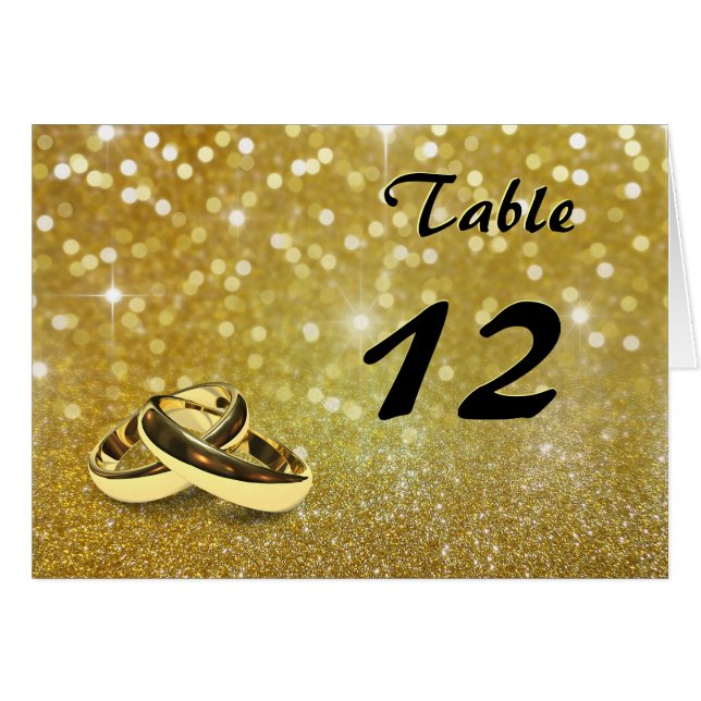 Elegant Glitter Wedding Rings - Table Number Card (Front Horizontal)