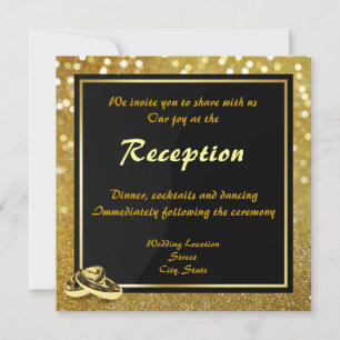 Elegant Glitter Wedding Rings - Wedding Reception Invitation