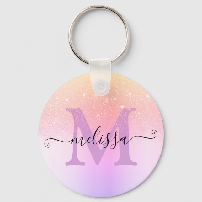 Elegant Glittering Pink Ombre Glitter Rain Modern Keychain (Front)