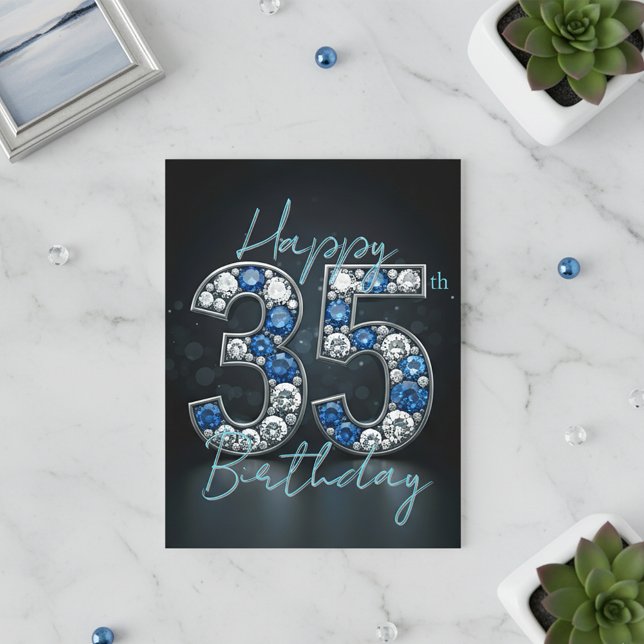 Elegant Glittering Sapphire Diamond 35th Birthday Postcard (Creator Uploaded)