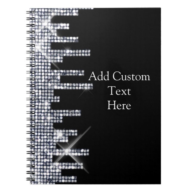 Elegant Glittery Black/Silver Glamour Notebook (Front)