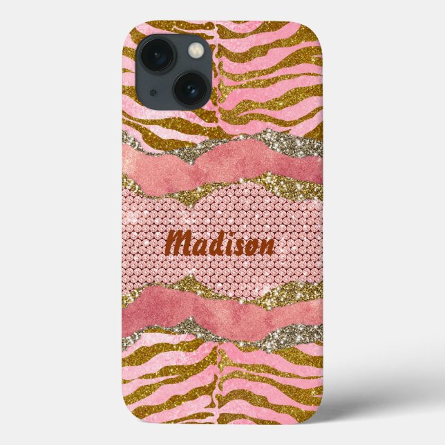 Elegant glittery blush rose animal print monogram  Case-Mate iPhone case (Back)
