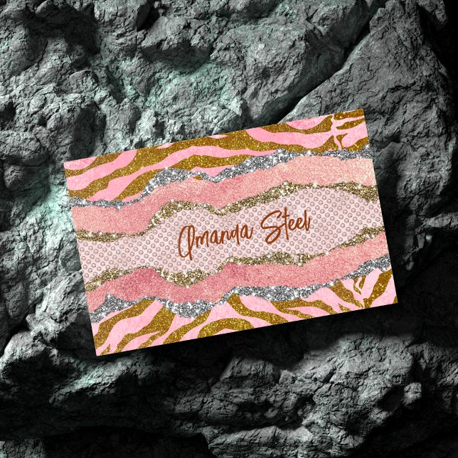 Elegant glittery blush rose animal print monogram 	Magnetic business card (Creator Uploaded)