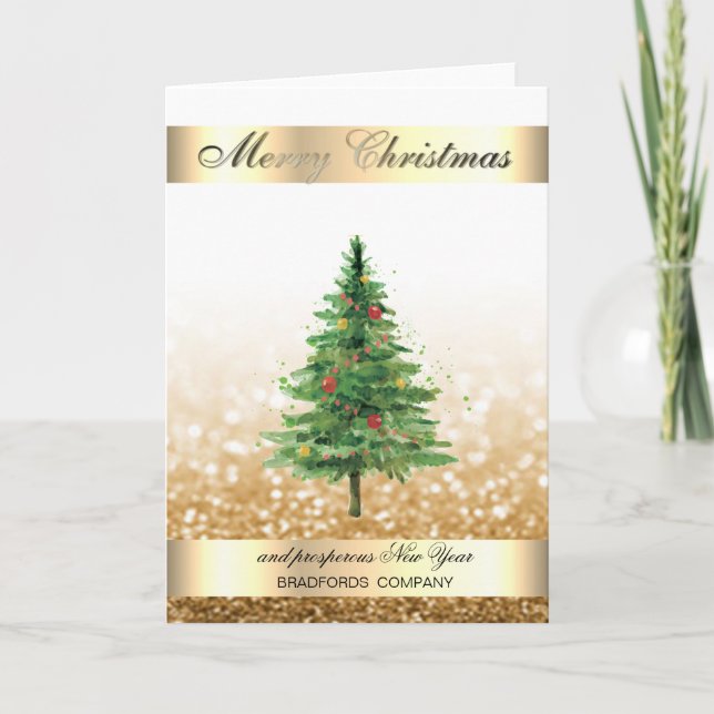 Elegant ,Glittery Bokeh Christmas Tree Holiday Card (Front)