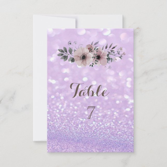 Elegant Glittery Bokeh Floral Table Card (Front)