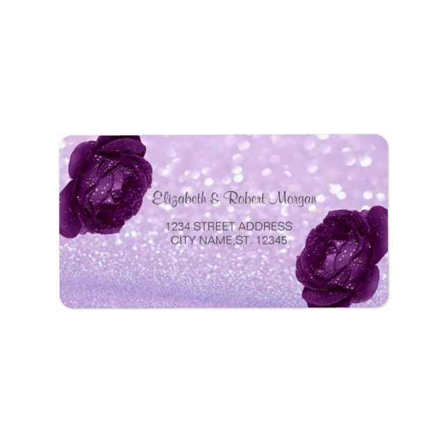 Elegant Glittery Bokeh ,Roses  Wedding Label (Front)