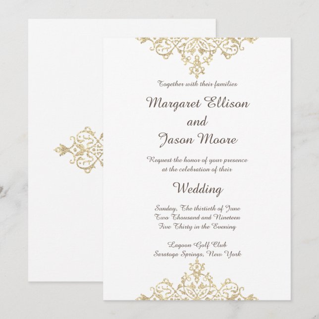 Elegant, Glittery Golden Wedding Invitation (Front/Back)