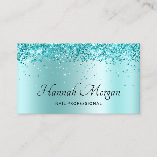 Elegant Glittery Pale Turquoise Ombre Business Card (Front)