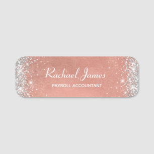Elegant Glittery Soft Rose Gold Foil Name Tag