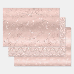 Elegant Glitzy Blush Pink Silver Marble Diamond Wrapping Paper Sheet