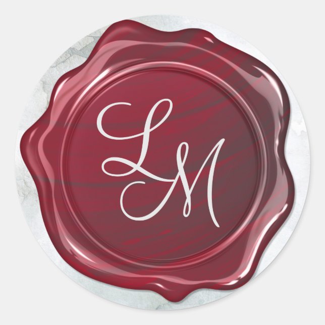 Elegant Glossy Dark Red Wax Seal Monogram (Front)