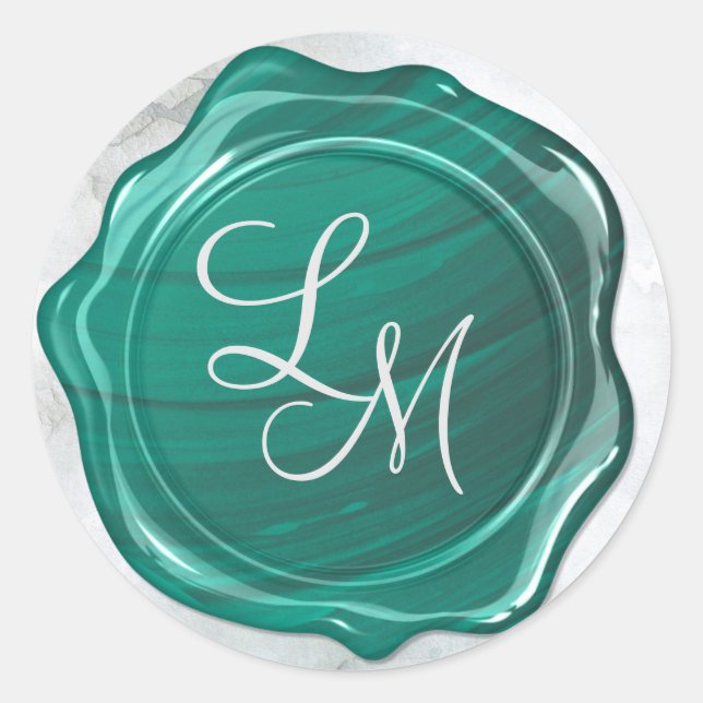 Elegant Glossy Teal Green Wax Seal Monogram (Front)