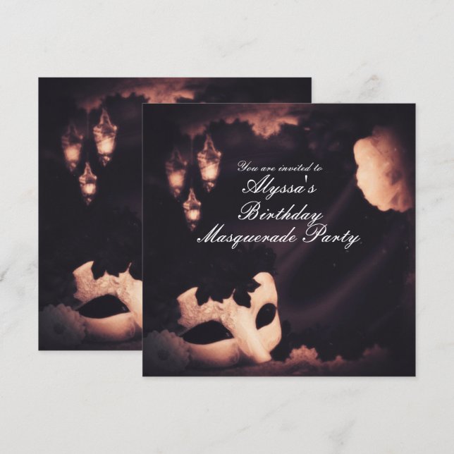 Elegant Glow Vintage Masquerade Mask Invitation (Front/Back)