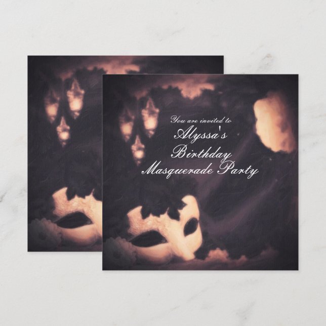 Elegant Glow Vintage Masquerade Painted Invitation (Front/Back)