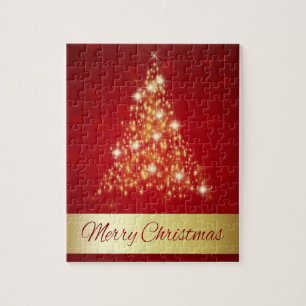 Elegant Glowing Merry Christmas Tree Jigsaw Puzzle
