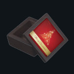 Elegant Glowing Merry Christmas Tree Keepsake Box<br><div class="desc">Modern,  elegant and festive Christmas illustration featuring a Christmas tree made of shiny stars on a red background with snowflakes and a golden border.</div>