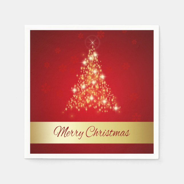 Elegant Glowing Merry Christmas Tree Napkin (Front)