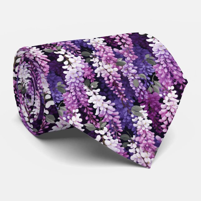 Elégant glycine carrelé motif floral cravate (Roulé)