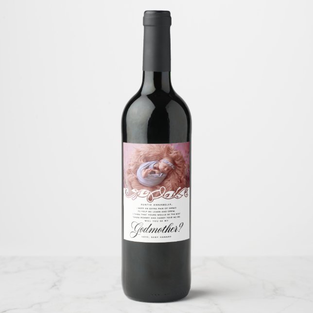Elegant Godmother Photo Proposal Wine Label (Front)