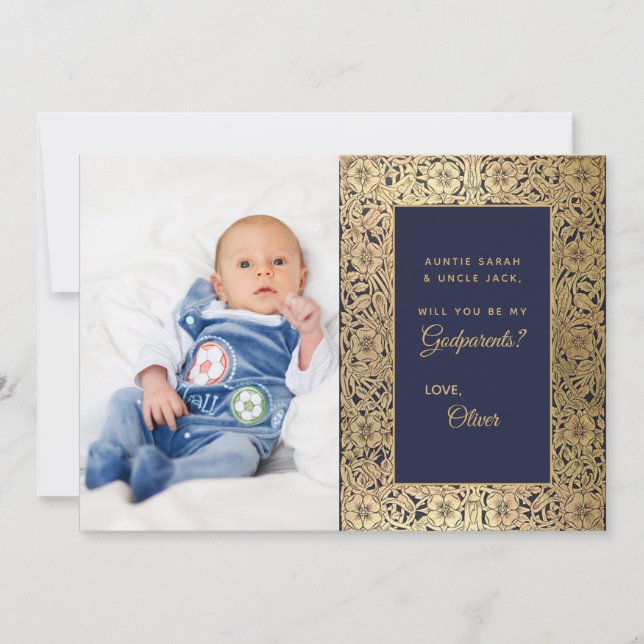 Elégant Godparent Proposition Gold Blue Carte phot (Devant)