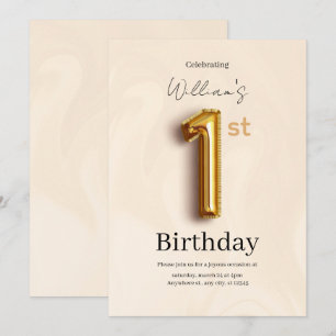 Elegant Gold 1st Birthday Invite, Minimalist Boy  Invitation