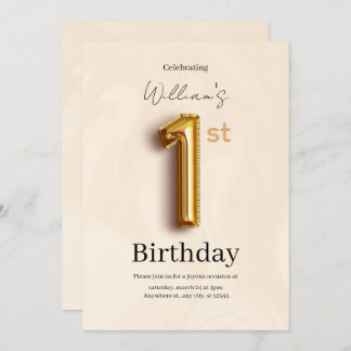 Elegant Gold 1st Birthday Invite, Minimalist Boy Invitation