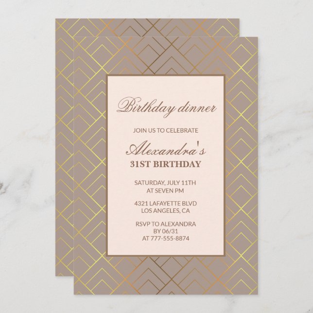 Elegant Gold 31st birthday invitations Dinner  (Front/Back)