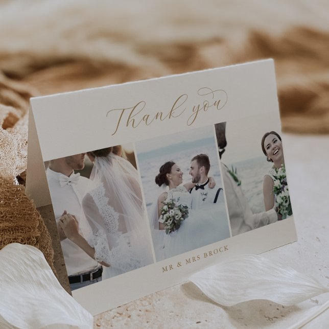 Elegant Gold 3 Photo Template Folded Thank You (Creator Uploaded)